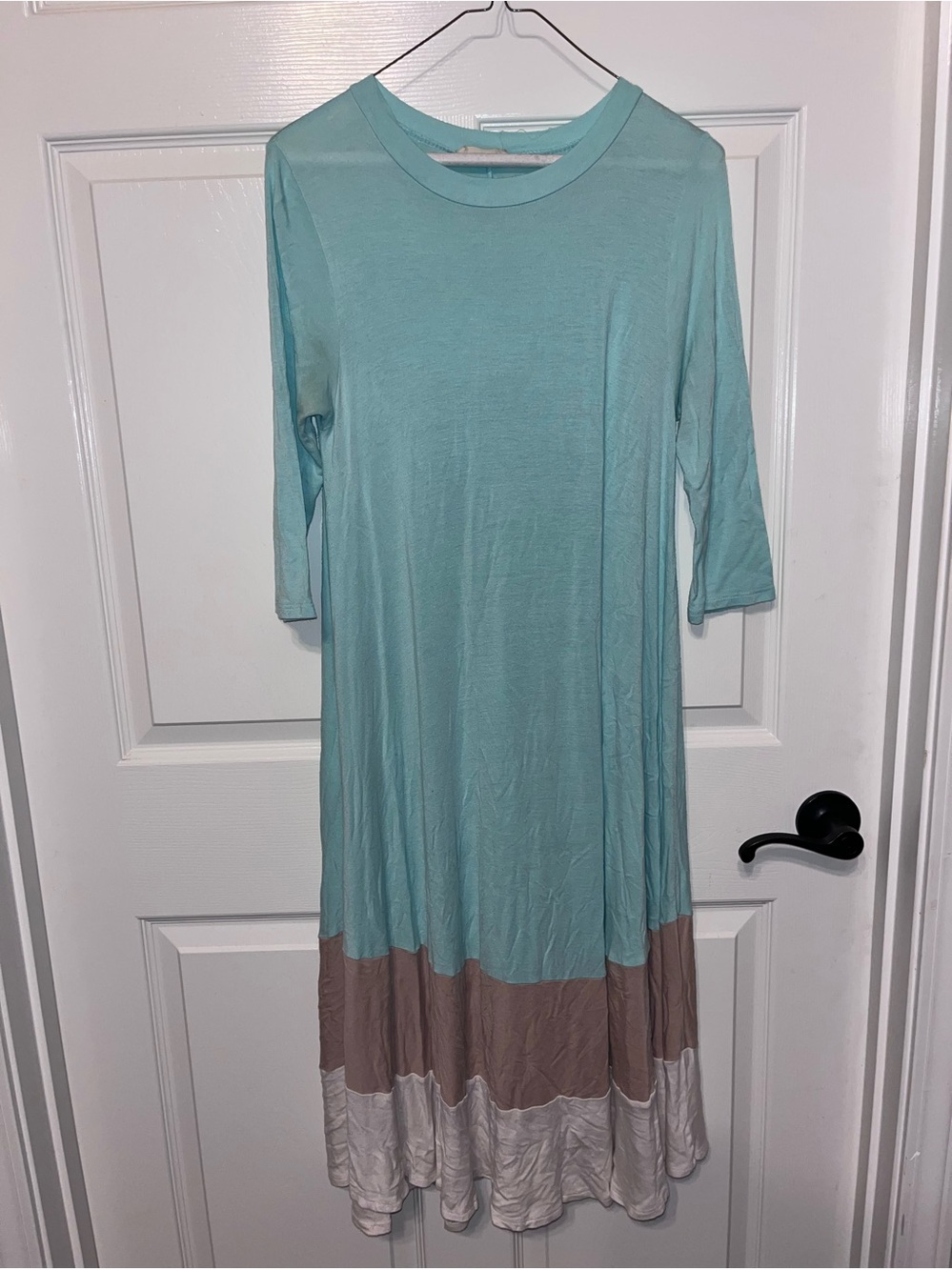 Flamingo Urban Women's Aqua Colorblock Midi Dress with Neutral Hem